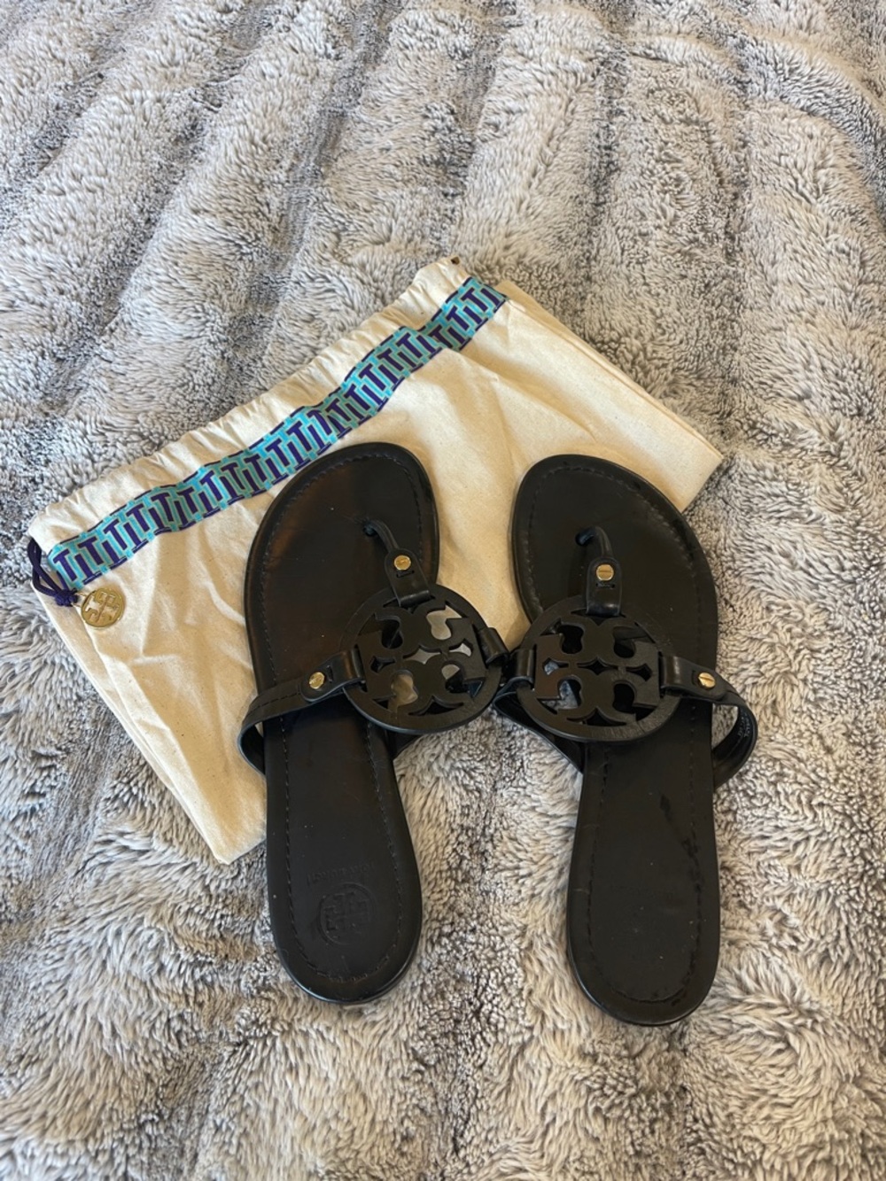 TORY BURCH BLACK MILLER SANDALS WITH DUST BAG - 9M